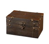 FACAIIO Caja de almacenamiento de madera para joyas y objetos de valor, cofre del tesoro decorativo gris vintage con cerradura de contraseña, 16 x 11,5 x 9 cm, material de madera maciza