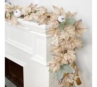 FACAIIO Corona de hojas de arce otoñales de 175 cm para decoración de otoño, Acción de Gracias, Halloween, guirnalda realista de vid sintética para chimenea y mesa de porche