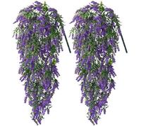 FACAIIO Guirnalda de vid artificial de lavanda resistente a los rayos UV, de espuma de plástico, decoración floral para colgar, 2 piezas