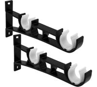 FACAIIO Juego de 2 soportes dobles para barra de cortina, para aleación de aluminio resistente, soportes negros de 3 mm de grosor, barras de 1 pulgada, bloqueo seguro con hebilla de plástico, fácil