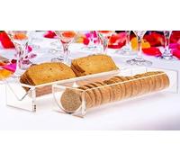 FACAIIO Juego de bandejas acrílicas transparentes, 8.75 x 2.75 x 1.5 pulgadas, bandejas triangulares y semicirculares para servir galletas y patatas fritas, 2 unidades