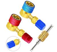 FACAIIO Kit adaptador de acoplador rápido lateral de alta y baja presión de 90° para R1234YF a R134a, construcción de latón con junta tórica y núcleo de válvula, diseño de doble sellado a prueba de