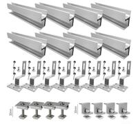 FACAIIO Kit de riel de montaje de módulo solar fotovoltaico con abrazaderas de extremo y centro para techo de ladrillo, aleación de aluminio, plata, juego de 8 rieles + 4 abrazaderas de extremo + 4