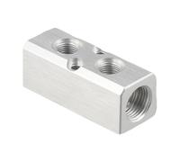 FACAIIO Manguera de aire de aluminio en línea para divisor de bloque de colector con puertos roscados G1/4, configuración de 2/3/4 vías, distribución de 4 a 6 puertos, acabado anodizado plateado