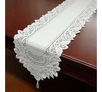 FACAIIO Mantel vintage de encaje floral tejido a mano para pasillo, borde con borlas, tela satinada, blanco/rojo, 33 x 180 cm