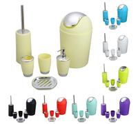 FACAIIO Moderno juego de baño de 6 piezas, para soporte de cepillo de dientes de plástico PP, dispensador de jabón, taza de enjuague, cubo de basura, cepillo de inodoro, ahorro de espacio, fácil de