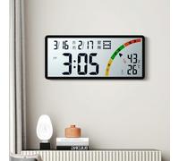 FACAIIO Reloj de pared LCD grande con calendario lunar, lecturas digitales de hora, fecha, temperatura, humedad, alarma, cronómetro, soporte oculto para pared o mesa, color negro