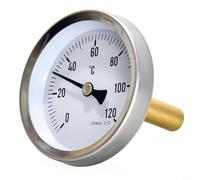 FACAIIO Termómetro bimetálico de 63 mm con carcasa de acero inoxidable y funda de latón, 0-120 °C para sistemas de calefacción central, calderas, parrillas, barbacoas