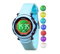 Facasu Reloj Digital Infantil para niñas y niños, Impermeable, Multicolor, Deportivo, fácil de Leer, Ajuste de la Hora con Alarma (Azul)