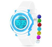 Facasu Reloj Digital Infantil Resistente al Agua, con Luces Coloridas para Deportes y Aire Libre, Cronómetro y Alarma, Regalo para Niños y Niñas (Blanco)