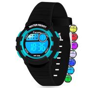Facasu Reloj Digital Niños Niñas,Luz Colorida,Resistente al Agua hasta 50m Deportivo para Exteriores,con cronómetro,Alarma y Funciones de 12/24 h.Regalo para niños de 4 a 15 años (Negro-N)