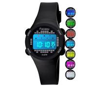 Facasu Reloj Digital Niños Niñas,Reloj Infantil Resistente al Agua Reloj,Colorido Luces Deportes Aire Libre,con Cronómetro y Alarma,Regalo para Niños (Negro-BK)