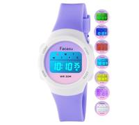 Facasu Reloj Digital para Niños y Niñas, Infantil Resistente al Agua, Colorido Luces Deportes Aire Libre, con Cronómetro y Alarma, Regalo