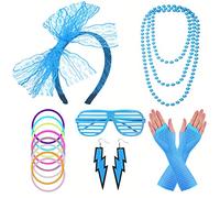 FACATH Collares de neón de los años 80, pulseras, guantes de red, diadema de lazo de encaje, aretes de neón de los años 80, accesorios de disfraces, disfraz de fiesta verde para mujeres, niñas y