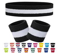 FACATH Conjunto de Banda de Sudor a Rayas para Deportes con Diadema de Tela de Rizo, Pulsera de Tela de Rizo, Ejercicio atlético, Baloncesto, muñequera, Diademas