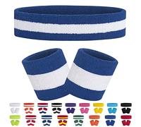 FACATH Conjunto de Banda de Sudor a Rayas para Deportes con Diadema de Tela de Rizo, Pulsera de Tela de Rizo, Ejercicio atlético, Baloncesto, muñequera, Diademas