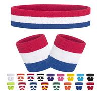 FACATH Conjunto de Banda de Sudor a Rayas para Deportes con Diadema de Tela de Rizo, Pulsera de Tela de Rizo, Ejercicio atlético, Baloncesto, muñequera, Diademas