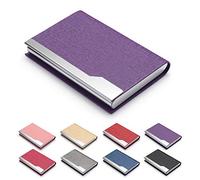 FACATH Funda para tarjetas de visita, de piel sintética de lujo, para tarjetas de nombre y tarjetas, para tarjetas de crédito, tarjetas de identificación, con cierre magnético - morado