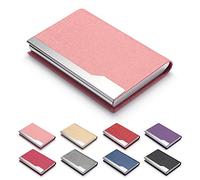 FACATH Funda para tarjetas de visita, de piel sintética de lujo, para tarjetas de nombre y tarjetas, para tarjetas de crédito, tarjetas de identificación, con cierre magnético - color rosa