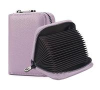 FACATH Tarjetero con compartimento para monedas, tarjetero de piel con mucho espacio para hasta 20 tarjetas, cartera para hombre y mujer con protección RFID NFC, morado, small, Minimalista