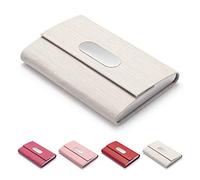 FACATH Tarjetero de visita piel sintética y acero inoxidable, tarjetero de nombre de empresa, cartera para tarjetas crédito, bolsillo metal, portatarjetas de visita con cierre magnético, color rosa