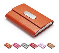 FACATH Tarjetero de visita piel sintética y acero inoxidable, tarjetero de nombre de empresa, cartera para tarjetas crédito, bolsillo metal, portatarjetas visita con cierre magnético, color naranja