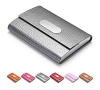 FACATH Tarjetero de visita piel sintética y acero inoxidable, tarjetero de nombre de empresa, cartera para tarjetas crédito, bolsillo metal, portatarjetas de visita con cierre magnético, color rosa