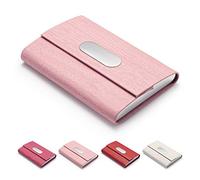 FACATH Tarjetero Delgado de Piel sintética para Tarjetas de Visita, Funda para Tarjetas de Visita, Bolsillo Tipo Cartera, Tarjetero para Tarjetas de identificación para Mujeres y Hombres, Color Rosa