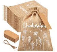 Faccito 12 Juegos de Bolsas de Regalo Dankeschön Bolsa de Yute 17 x 23 cm Bolsa de Regalo con Cordón y Etiquetas de Regalo Bolsa de Fiesta Bolsa para Boda Cumpleaños Bautismo Confirmación Navidad