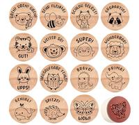 Faccito 15 Sellos de Profesor de Madera Sello con Motivo de Animal Sello de Recompensa Sello Escolar de Goma Sello de Alabanza Regalo Decorativo para Escuela Día del Maestro