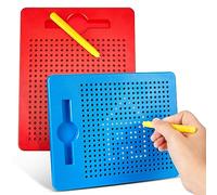Faccito 2 Tableros de Dibujo Magnéticos con Bolígrafo Pizarra de Bola de Acero Magnética Pequeña Tablero de Escritura Magnética para Regalos Educativos (Rojo, Azul)