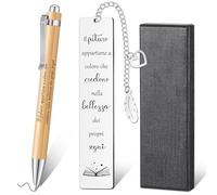 Faccito 3 Piezas Set Regalos de Graduación 1 Marcapáginas de Metal con 1 Caja de Regalo Negra y 1 Bolígrafo de Madera Marcapáginas de Acero Inoxidable con Frases Motivacionales para Maestros Colegas