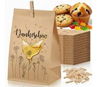 Faccito 36 Piezas de Bolsas de Papel Kraft Marrones Bolsas de Almuerzo Grandes de 13 x 24 cm Bolsas de Comida con 36 Clips para Dulce Sándwich Merienda Almacén Boda Cumpleaños Fiesta Regalo