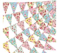 Faccito 49 Pies 60 Banderines Florales para Fiesta de Té Guirnalda de Banderas Triangulares de Papel Floral Pancarta Colgante Decoración para Cumpleaños Jardín Baby Shower Boda Nupcial