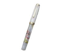 FACDEM Pluma estilográfica de pistón acrílico con clip dorado suave y liso n.º 5 Schmidt con tinta para estudiantes, escritura de regalo (rosa blanco, Schmidt B (1,0 mm)