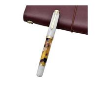 FACDEM Pluma estilográfica de pistón acrílico con clip dorado suave y liso n.º 5 Schmidt con tinta para estudiantes (ágata, Schmidt B (1 mm)