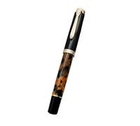 FACDEM Pluma estilográfica de pistón acrílico con clip dorado, suave y liso, punta Schmidt n.º 5, tinta para estudiantes, escritura de regalo (ámbar negro, Schmidt B (1 mm)