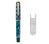 FACDEM Pluma estilográfica de resina con tapa de tótem de pavo real, punta de pistón, punta EF/F, tinta de escritura suave, suministros de oficina (F)