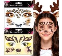 Face Art Sticker Tiere, Leopard Sticker Face Reh Aufkleber Gesicht Karneval,Gesichtsstattoo Glitzer, Leopard Reno Kostüm Accessoires Karneval, Tiere schmake