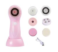 Face Brushes Cleansing, Rechargeable Facial Brush with 6 Replacement Heads, 6x6x16.6cm/2.36x2.36x6.54 inches Massaging Scrub Tool for Nose Chin Cheeks Body Forehead Skin Care Wash