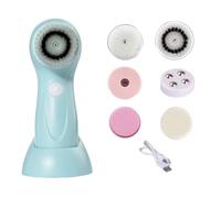 Face Brushes Cleansing, Rechargeable Facial Brush with 6 Replacement Heads, 6x6x16.6cm/2.36x2.36x6.54 inches Massaging Scrub Tool for Nose Chin Cheeks Body Forehead Skin Care Wash