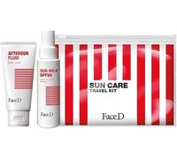 Face D - Kit Solar de Viaje, Leche en Spray SPF 50 100 ml, Fluido After Sun 75 ml y Estuche