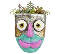 Face Flowerpot, Resin Wall Vase, 6.5x3.5x8 Inches Planter with Hanging Feature, Decorative Pot, Head Sculpture with Artistic Style, Garden Accessory for Fence and Balcony