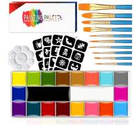 Face Paint,Face Painting Kit For Kids Party - 20 Water Based Non-Toxic Sensitive Skin Paints Includes10 Professional Brushes, 5 Sticker Models And A Paint Tray For Halloween Cosplay Parties.