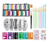 Face Painting Kit, Body and Face Paint Makeup Set with 12-Grid Palette, Washable Cosmetics with Brushes & Stencils for Halloween Birthday Theatre Stage Parade Cosplay and Events