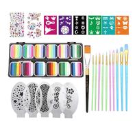 Face Painting Kit, Washable Makeup Set, Kids Party Cosmetics, 8.27x4.09x0.63 Inches, 12 Grid Palette with Brushes and Stencils, for Halloween Birthday Parade Stage Festival Use