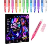 Face Painting Pens, 12-Color UV Neon Makeup Markers, Temporary Glow 1SET | Halloween Glow Makeup Pens, Bright UV Neon Face Paint, Creates Fun Temporary Designs For Cosplay Nightclub Carnival Christmas