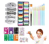 Face Paintings Kit, Face Painting Kits with Stencils, 12-Grid Washable Palette, Easy-Use Cosmetic Brushes, Safe Makeup, Ideal for Halloween, Birthday, Theatre, Stage
