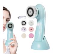 Face Scrubber , Rechargeable Cleansing Brush with 6 Replacement Heads, Massaging Spa Tool Design for Body, Chin, Cheeks, Forehead Skincare Routine, 2.36x2.36x6.54 inches