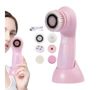 Face Scrubber , Rechargeable Cleansing Brush with 6 Replacement Heads, Massaging Spa Tool Design for Body, Chin, Cheeks, Forehead Skincare Routine, 2.36x2.36x6.54 inches